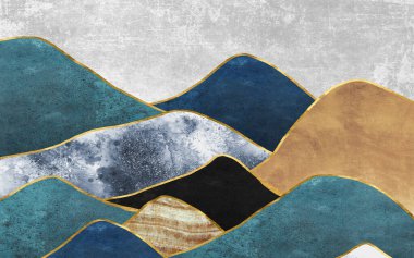 Altın soyut resim, geometrik desen, sanat çizimi, tasarım için klasik grunge dokusu, poster, duvar resmi, halı, asma