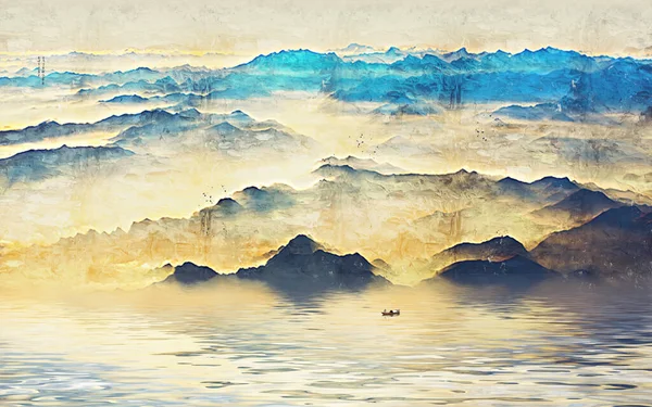 Розпис Красивого Гірського Пейзажного Фону — стокове фото