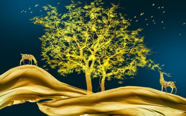 3 d illüstrasyon, ormandaki ağaçlı bir fantezi sahnesi.