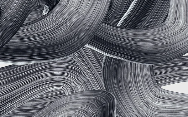 black abstract lines, wavy pattern, wallpaper. 3 d render