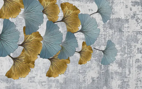 blue floral background with gold leaves