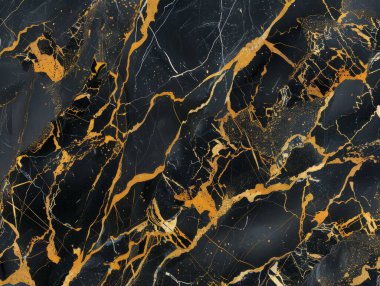 Derin siyah ve parlak altından çarpıcı bir zıtlık, bu soyut mermer tasarım, altın yıldırımlarla elektrik verilmiş yıldızlı bir gökyüzünü taklit ediyor. Zengin karanlık, altın damarların zarafetiyle bezenmiş, lüks ve dram saçan görsel bir ziyafet yaratıyor.
