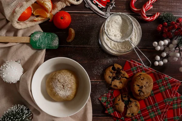 Christmas Table Preparation Baking Cookies — Stock Photo, Image