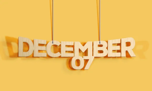 Legno Decorativo Lettering Appeso Calendario Forma Dicembre Sfondo Giallo Home — Foto Stock
