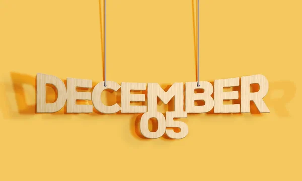 Madeira Decorativa Lettering Calendário Forma Suspensão Para Dezembro Fundo Amarelo — Fotografia de Stock