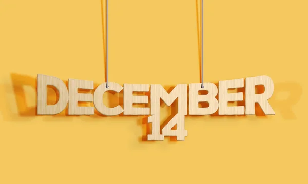 Legno Decorativo Lettering Appeso Calendario Forma Dicembre Sfondo Giallo Home — Foto Stock