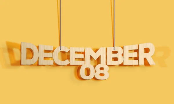 Wood Decorative Lettering Hanging Shape Calendar December Yellow Background Home — Stock Photo, Image