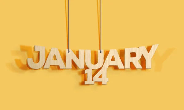 Wood Decorative Lettering Hanging Shape Calendar January Yellow Background Home Royalty Free Stock Fotografie