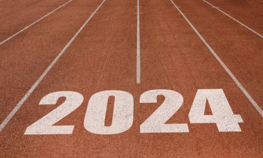 2024 written on running track, New Concept on running track text in white color