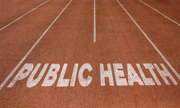 Public Health written on running track, New Concept on running track text in white color