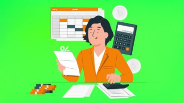 Matematik Çözümleri Yeşil Ekran için Hesap Makinesi Kullanan Animasyon Kızı