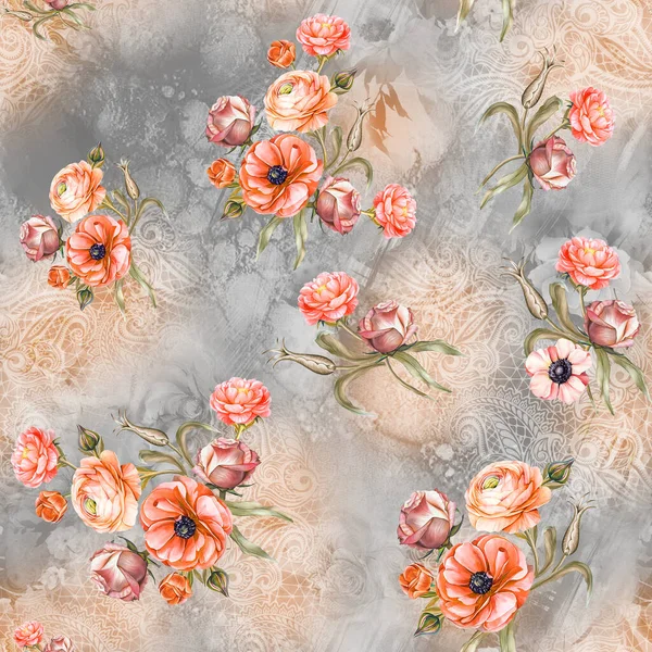 Patrón Flor Digital Diseño Patrones Textiles Ilustración Acuarela Flores Abstractas — Foto de Stock