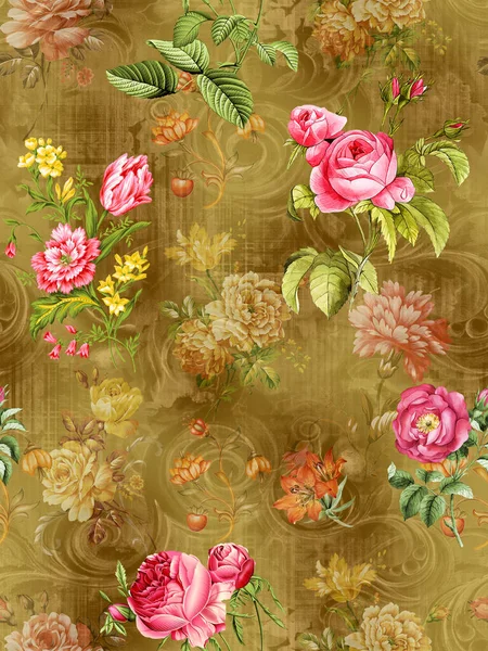 Digitális Virág Minta Textil Minta Tervezés Akvarell Illusztráció Elvont Virágok — Stock Fotó
