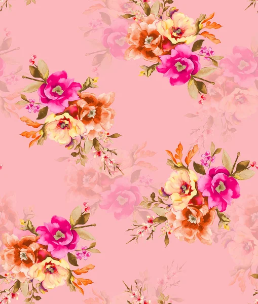 Digitális Virág Minta Textil Minta Tervezés Akvarell Illusztráció Elvont Virágok — Stock Fotó
