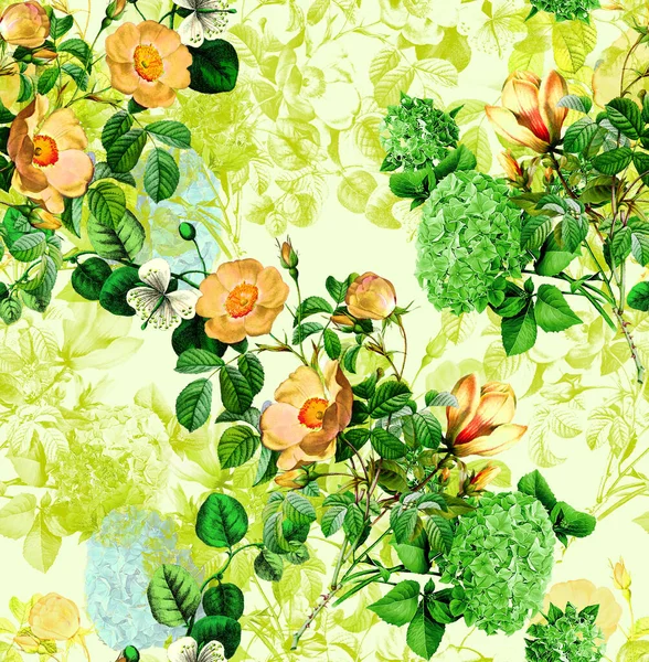 Digitální Květinový Vzor Textilní Vzor Design Akvarel Ilustrace Abstraktních Květin — Stock fotografie