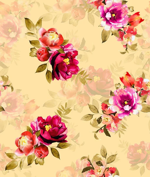 Digital Flower Pattern Textile Pattern Design Watercolor Illustration Abstract Flowers — Stock Photo, Image