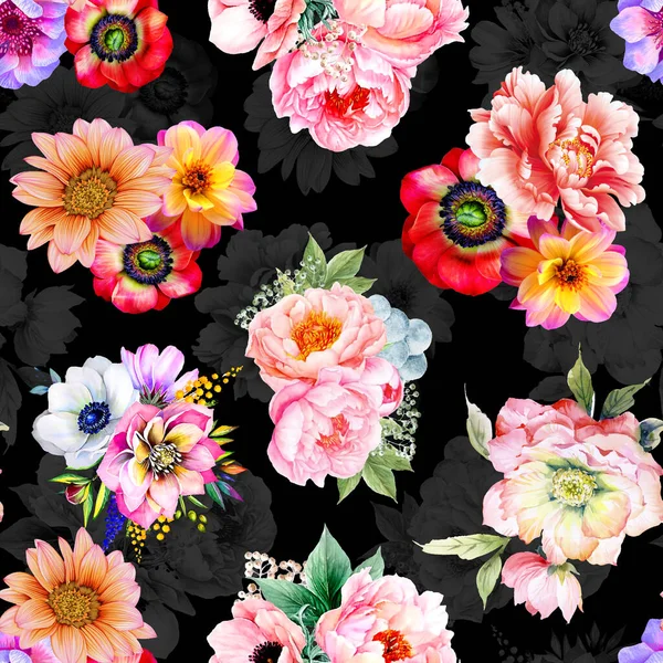 数码花卉图案 纺织品图案设计 抽象花卉水彩画 无缝图案 纺织品数码印花图案 — 图库照片