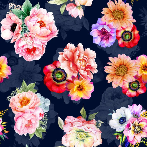 デジタルフラワーパターン テキスタイルパターンデザイン 抽象的な花の水彩イラスト シームレスパターン テキスタイルデジタル印刷デザイン — ストック写真