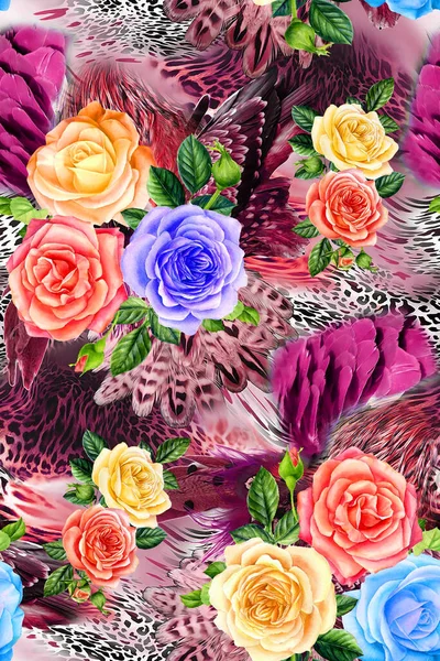 Dijital Çiçek Deseni Tekstil Deseni Tasarımı Soyut Çiçeklerin Suluboya Çizimi — Stok fotoğraf