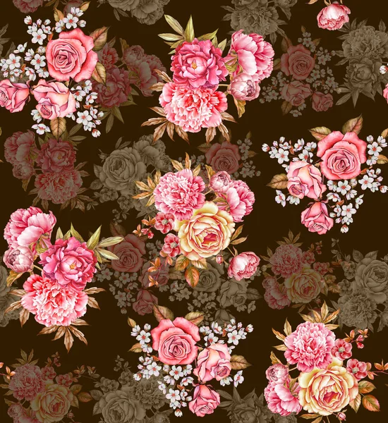 Digital Flower Pattern Σχεδιασμός Υφάσματος Ακουαρέλα Απεικόνιση Αφηρημένων Λουλουδιών Αδιάλειπτη — Φωτογραφία Αρχείου