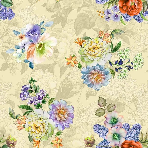 Цифровий Квітковий Візерунок Дизайн Текстильного Візерунка Акварельна Ілюстрація Абстрактних Квітів — стокове фото