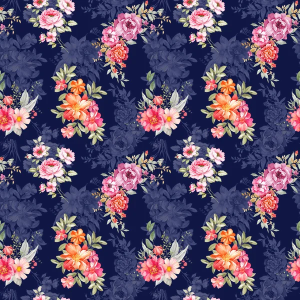 Cyfrowy Wzór Kwiatów Projekt Wzorów Tekstylnych Akwarela Ilustracja Abstrakcyjnych Kwiatów — Zdjęcie stockowe