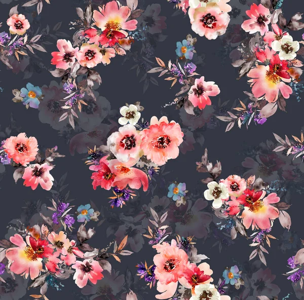 Digitális Virágminta Textil Mintás Tervezés Akvarell Illusztráció Absztrakt Virágok Zökkenőmentes — Stock Fotó