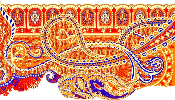 Традиционная Граница Пейсли Печать Текстильного Красного Дизайна Ткани Белый Фон — стоковый вектор