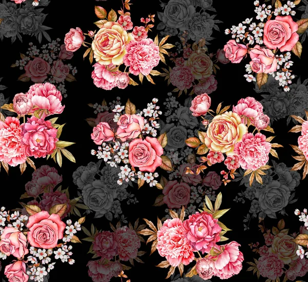 Kusursuz Çiçek Deseni Vintage Dijital Çiçek Suluboya Arkaplanı Suluboya Illüstrasyon — Stok fotoğraf