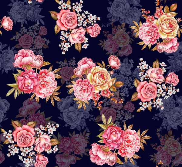 Nahtlose Blumenmuster Vintage Digital Flower Aquarell Hintergrund Aquarell Illustration Textil — Stockfoto