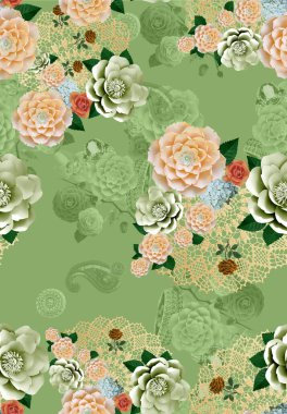 Dijital çiçek deseni, tekstil deseni tasarımı, soyut çiçeklerin suluboya çizimi, dikişsiz desen, tekstil dijital baskı tasarımı