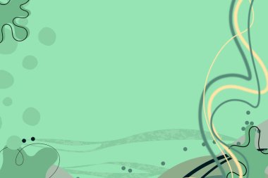 Açık yeşil arkaplan üzerinde çeşitli organik şekiller, çizgiler ve noktalar barındıran modern bir minimalist arkaplan grafiği, yaratıcı projeler için mükemmel..