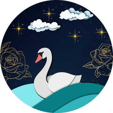 Gül, bulut ve kağıt kesikli deniz dekorasyonlu kuğu tasarımı