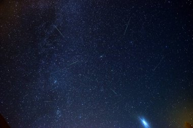 TUHINJ VALLEY, SLOVENIA - AUGUST 12, 2023: Perseid meteor shower, seen on the evening sky from Tuhinj valley in Slovenia clipart