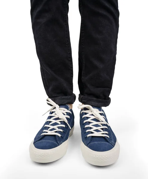 Zwyczajne Stylizacje Sneakersi Buty Odizolowane Białym Tle Czarne Trampki Biegania — Zdjęcie stockowe
