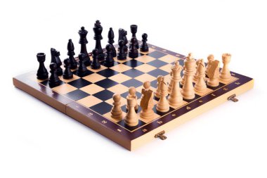 Dama, piyon, at, kale, fil, vezir ve papaz olan klasik satranç tahtası, siyah ve beyaz renkler. Fikirler, rekabet ve strateji için satranç tahtası oyunu, iş başarısı konsepti.