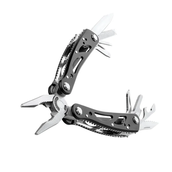 Steel Multitool Isolated White Background Opened Multitool Pliers File Blade — Stock Photo, Image