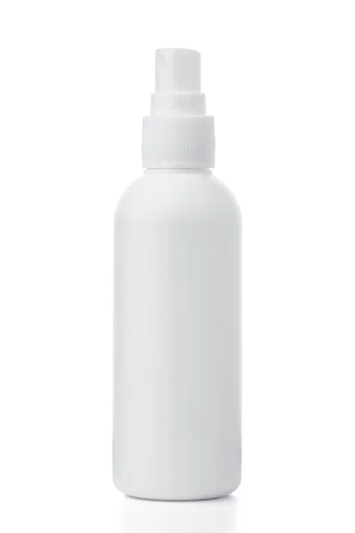 Plástico Limpio Tres Botellas Blanco Con Bomba Dispensadora Sobre Fondo — Foto de Stock