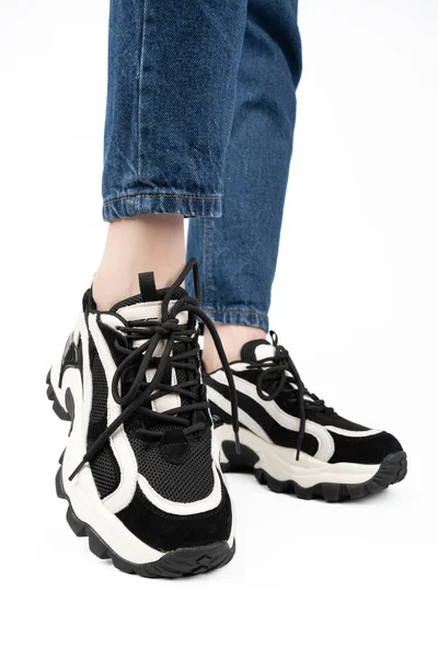 Sneakers Sportschoenen Geïsoleerd Witte Achtergrond Zwarte Sneakers Met Loopschoenen Casual — Stockfoto