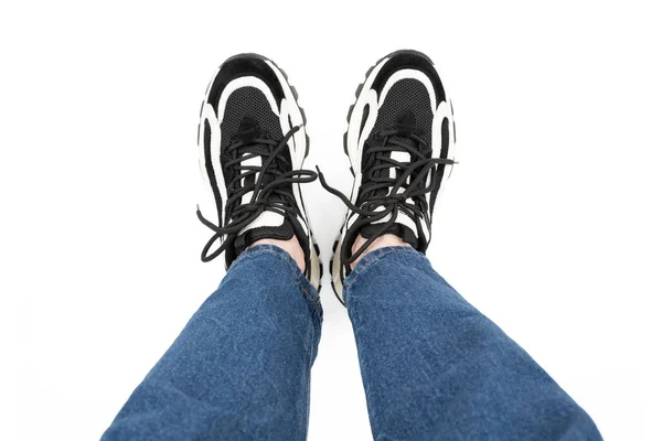 Sneakers Sportschoenen Geïsoleerd Witte Achtergrond Zwarte Sneakers Met Loopschoenen Casual — Stockfoto