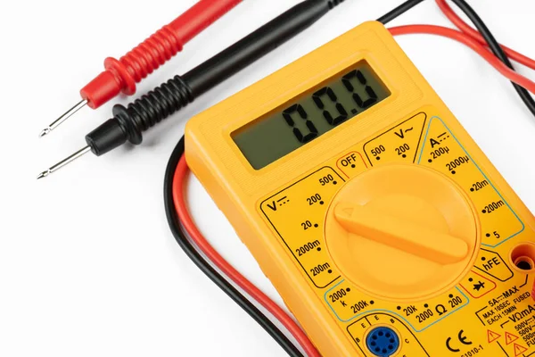 stock image Digital multimeter with probes on a white background. 