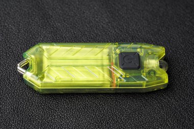 Modern aluminum LED Pocket Flashlight isolated on white background.