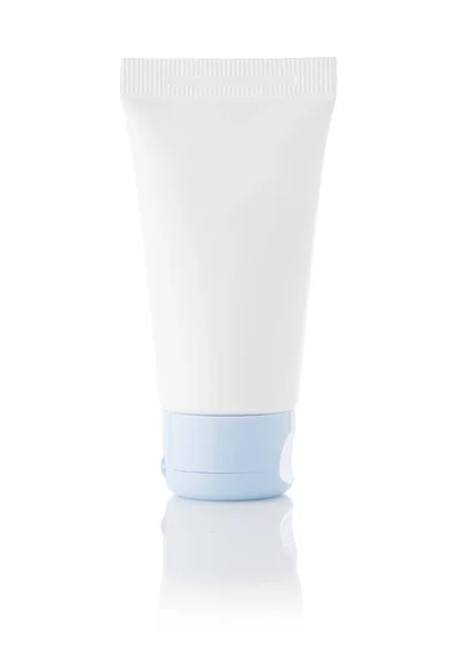 Tubo Cosmetico Bianco Sfondo Bianco Concetto Crema Lozione Mani Sfondo — Foto Stock