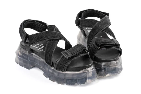 Sandales Cuir Noir Avec Semelles Transparentes Élégant Élégant Design Mode — Photo