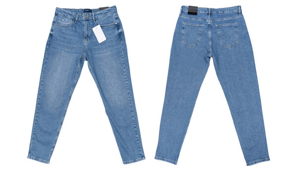 New blue jeans on white background Jeans denim texture. Denim background texture for design. Canvas denim texture.
