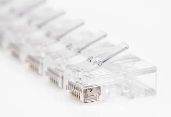 Transparent Kontakt Ethernet Kontakt För Anslutning Till Internet Vit Bakgrund — Stockfoto