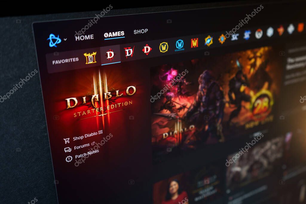 Dnipro, Ukraine - July 25, 2023: Close up of Diablo 3 logo in the Battle.net application. Blizzard Battle.net is an online gaming platform developed by Blizzard.