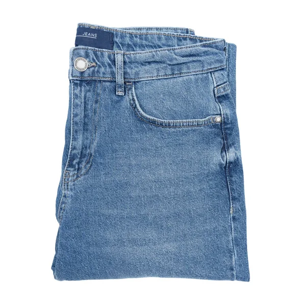 Nova Calça Azul Sobre Fundo Branco Jeans Textura Jeans Textura — Fotografia de Stock