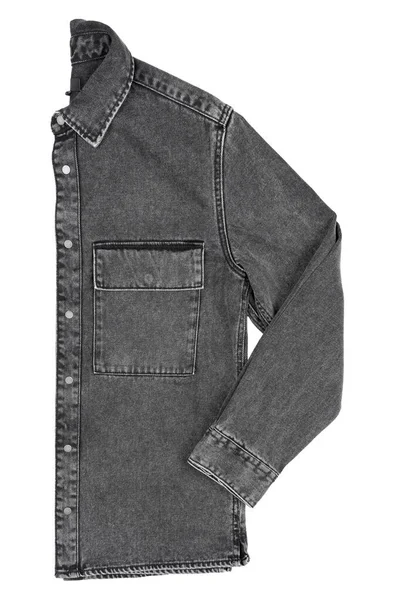 Grå Denim Skjorta Vit Bakgrund Denim Jeans Konsistens Denim Bakgrund — Stockfoto