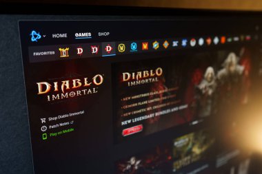 Dnipro, Ukrayna - 25 Temmuz 2023: Battle.net uygulamasında Diablo logosunu kapatın. Blizzard Battle.net, Blizzard tarafından geliştirilen çevrimiçi oyun platformudur..